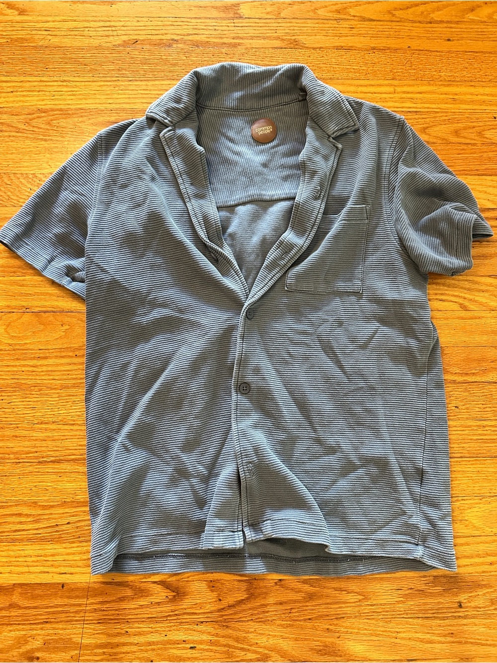 Common People Short-Sleeve Blue Knit Camp Shirt